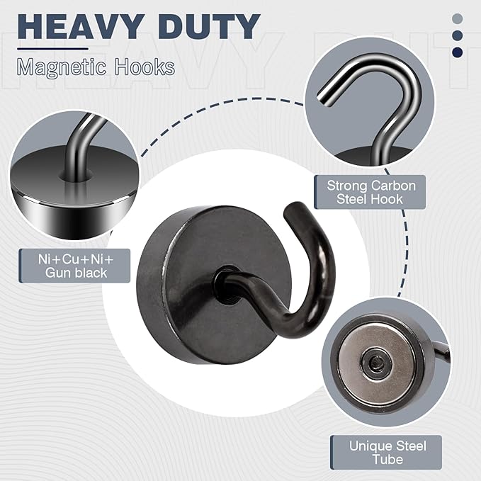 Neosmuk Magnetic Hooks, Cruise Ship Essentials, 40lb+ Heavy Duty Magnetic Hooks for Cruise Cabins, Refrigerator, Grill, Hanging, and Travel | Extra Strong Must-Haves Magnet Hook,Gunmetal