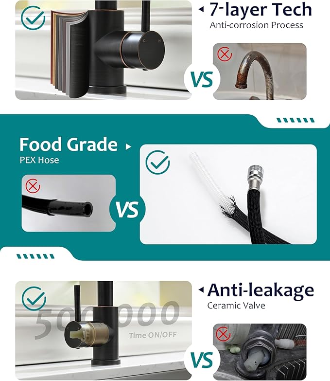 VFAUOSIT Oil-Rubbed Bronze Kitchen Faucet with Pull Down Sprayer – High Arc Single Handle Classic Design, Stainless Steel Single Hole for Farmhouse Camper Laundry RV Bar Sink