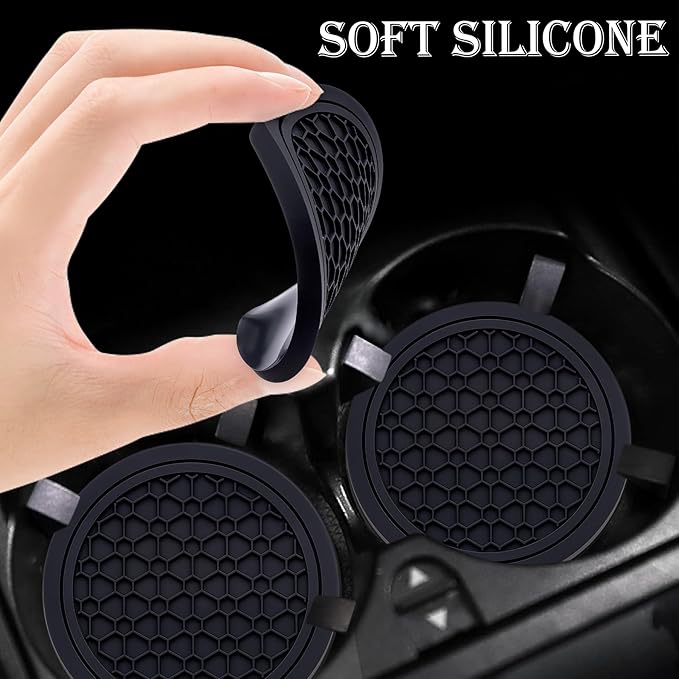 2-Piece Anti-Slip Car Cup Coaster Set – 2.75 Inch Auto Insert Drink Mats, Perfect for Coffee & Beverages – Stylish Interior Decor for Women & Girls (Black)