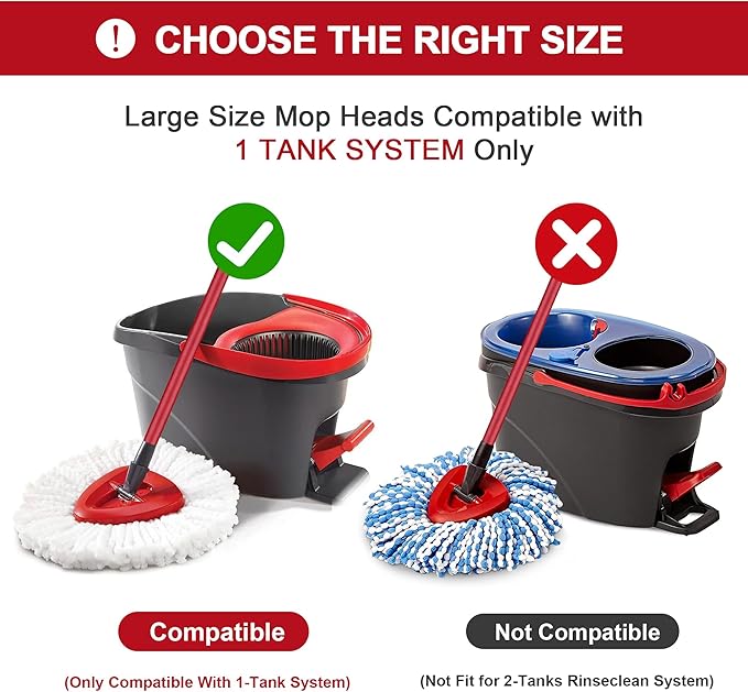 2 Pack Mop Replacement Heads for O-Cedar Spin Mop, Microfiber Spin Mop Refills, Easy Cleaning Mop Head Replacement Refill