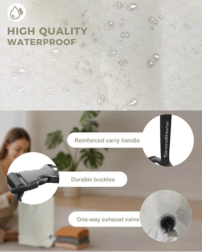 Travel Laundry Bag, Pump-free Vacuum Compression Dirty Clothes Bag, Large Reusable Waterproof & Washable Laundry Bag, Wet and Dry Bag, Ideal for Suitcases, Laundromats (1 Pcs) White