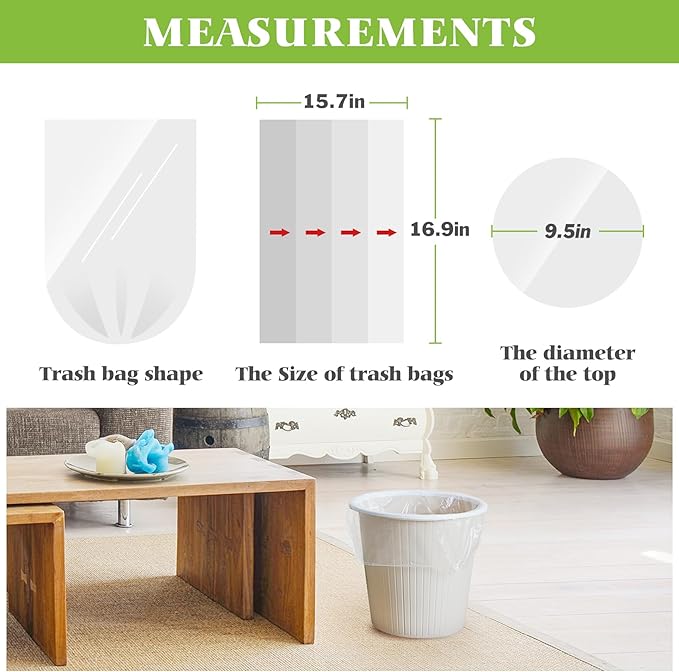 1.2 Gallon(Fit 1-1.2Gal)100 Counts Strong Trash Bags 1 Gallon 1.2 Gallon Garbage Bags by Teivio, Waste Basket Liners,Bathroom Trash Can Bin Liners, Small Plastic Bags for Home Office Kitchen(Clear)