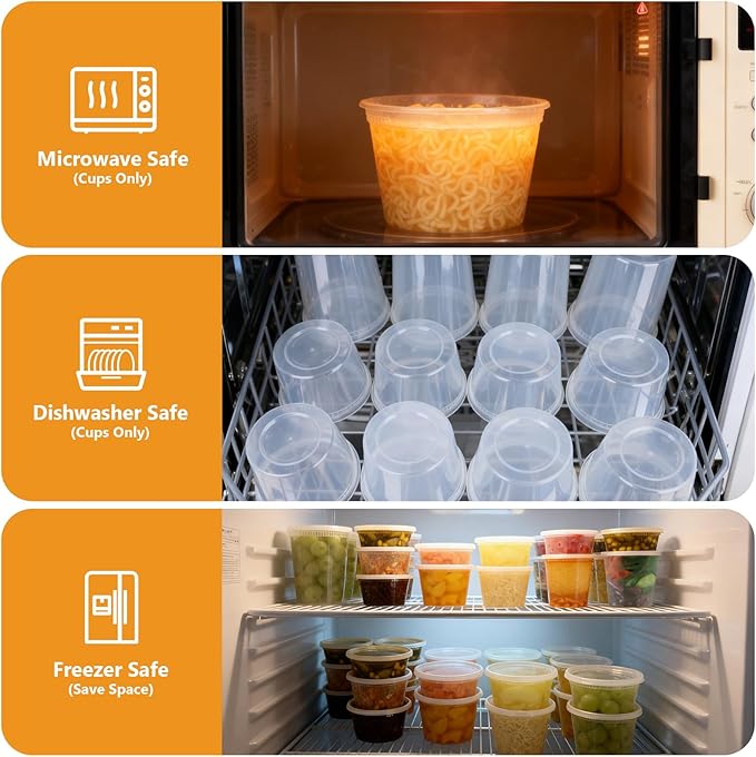 NESCCI 72 Sets (144-Piece) Deli Containers with Lids,24oz X 72 Set Each, Leak-Proof & BPA Free Airtight Takeout Plastic Food Storage Containers for Soup, Meal Prep, Microwave/Freezer Safe