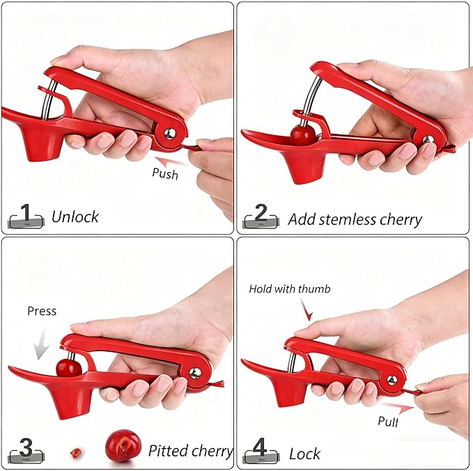Cherry Pitter - Makmzoon Cherries Corer Cherry Remover Stainless Steel Cherry Pitter Tool for Making Cherry Jam(Red)