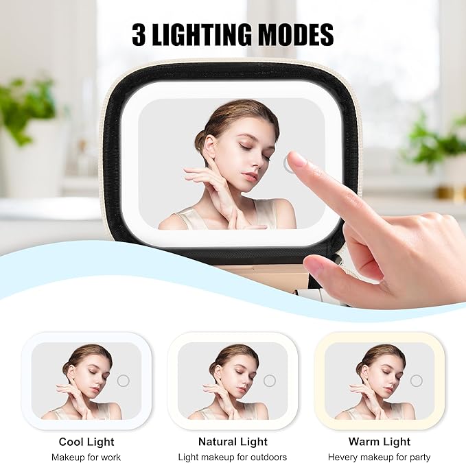 Relavel Mini Makeup Bag with Led Mirror, Small Floral Cosmetic Bag with 3 Light Modes, Rechargeable Portable Makeup Pouch with Hands-Free Wrist Strap for Pool Parties丨Work Touch-Ups丨Travel