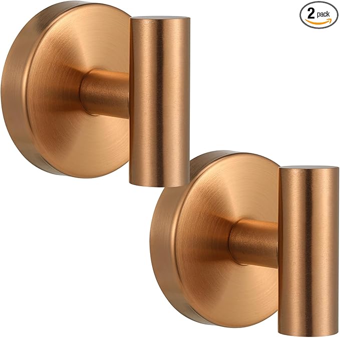Suction Cup Hooks for Shower - Bathroom Reusable Hooks for Towels, Robes & Loofah - No-Drill Mounting on Kitchen,Walls,Metal,Glass,Mirrors,Tile & Smooth Non-Porous Surfaces (2, Champagne Bronze)