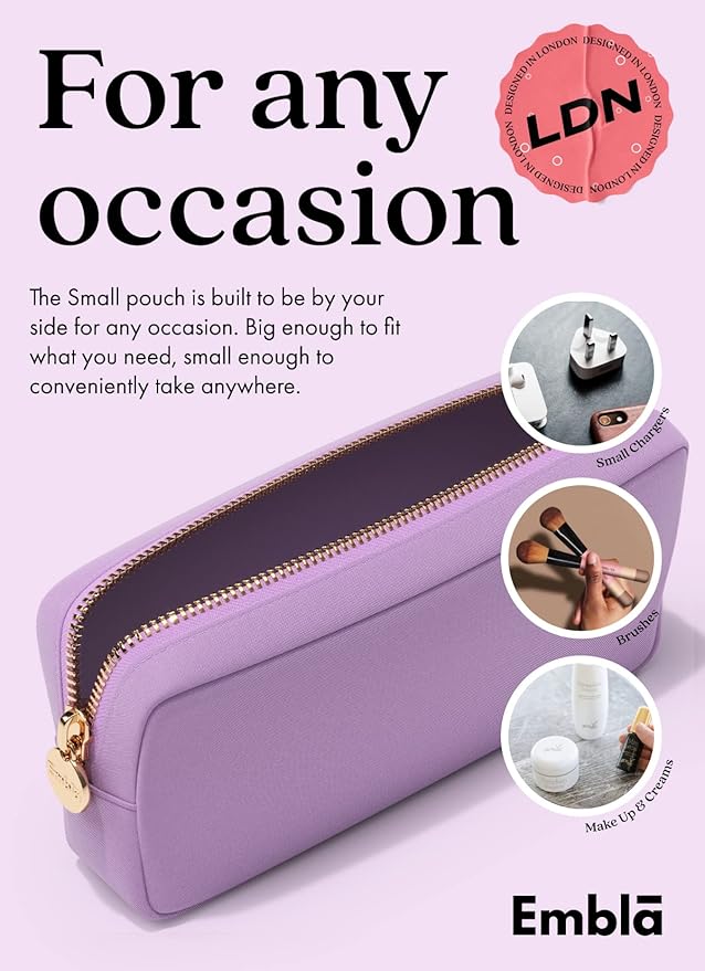 Embla Makeup Bag Travel Cosmetics Pouch and Toiletry Bag, Nylon Zipper Pouch Purse, Cute Make Up Organizer Storage Tote for Women Girls, Waterproof Travel Skincare Case, Small Makeup Bags, Grape