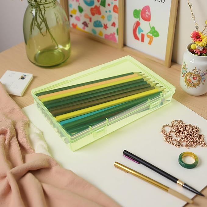 Goodma 4 Pieces Rectangular Plastic Boxes Empty Storage Organizer Containers with Hinged Lids for Small Items and Other Craft Projects (Green, 7.1 x 4.3 x 1.2 inch)