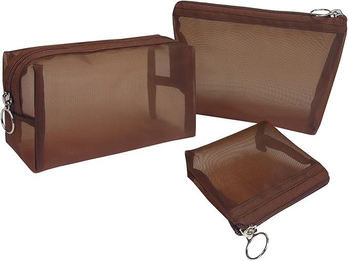 Aosbos 3-Pack Mesh Cosmetic Bag Set - Travel/On-The-Go Makeup Storage, Zipper Closure Small Pouch
