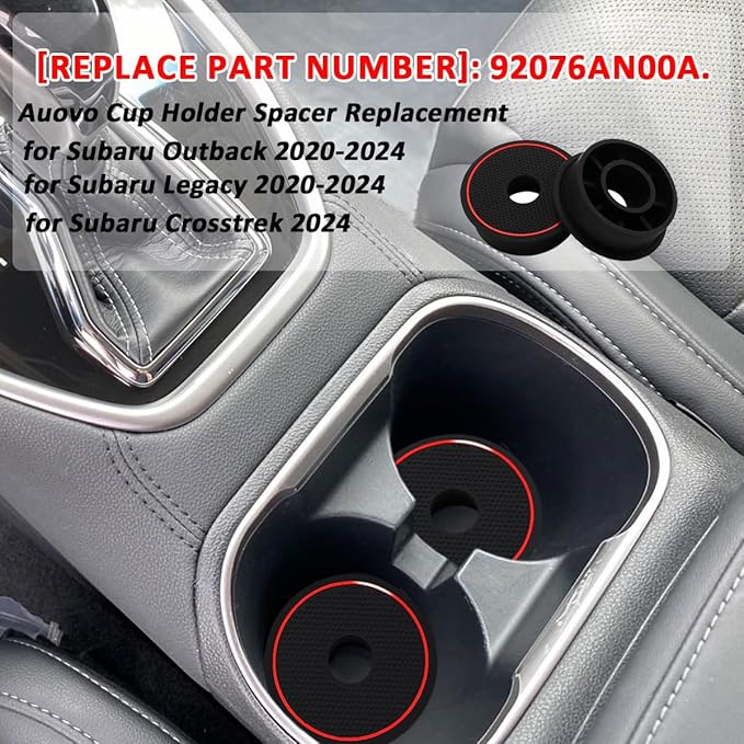 Auovo Cup Holder Spacer Replacement Fit for Subaru Outback Legacy Accessories 2020-2024 Silicone Cup Riser Cup Holder Insert Spacers for Kia Telluride Crosstrek Accord Trax RAV4 (2pcs, Red Trim)