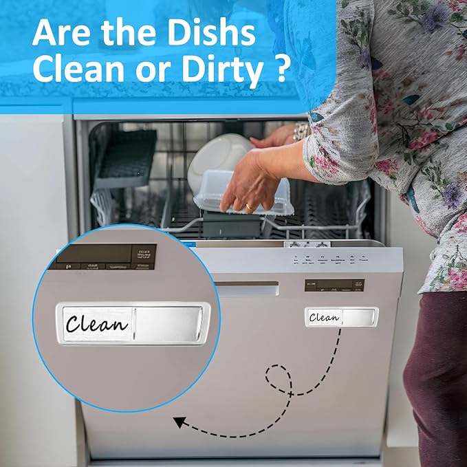 Dishwasher Magnet Clean Dirty Sign, Slide Strong Clean and Dirty Refrigerator Magnet Indicator for Dishwasher, Non-Scratch, Easy to Read, Self-Adhesive Stickers for Non-Magnetic Dishwasher（Pink White）