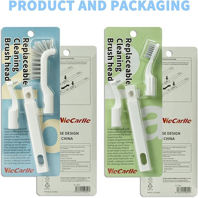 Crevice Cleaning Brush, Small Grout Cleaner Brush Tools with 4Pcs Repalceable Scrub Brushes & 2 Handles, Grout Cleaning Brushes Set for Home Kitchen Sink Bathroom Corner Window Groove Cup Teapot