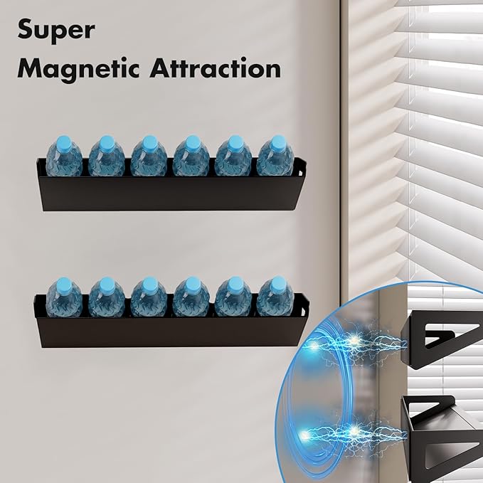 2 Pack Magnetic Spice Rack for Refrigerator,Black Fridge Kitchen Organizer and Storage Shelf,Tilted Magnetic Shelf Fridge Organizer for Easy to access