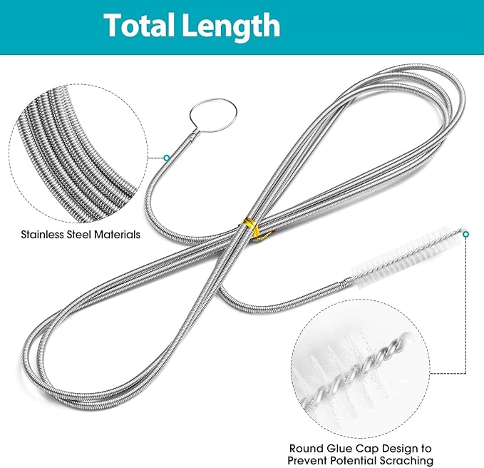 2PCS 79" Water Pipe Cleaning Kit, Long Pipe Cleaners & Wire Tube Brush, Rust Resistant Tube Cleaning Brush for Drain, Dishwasher, Tank