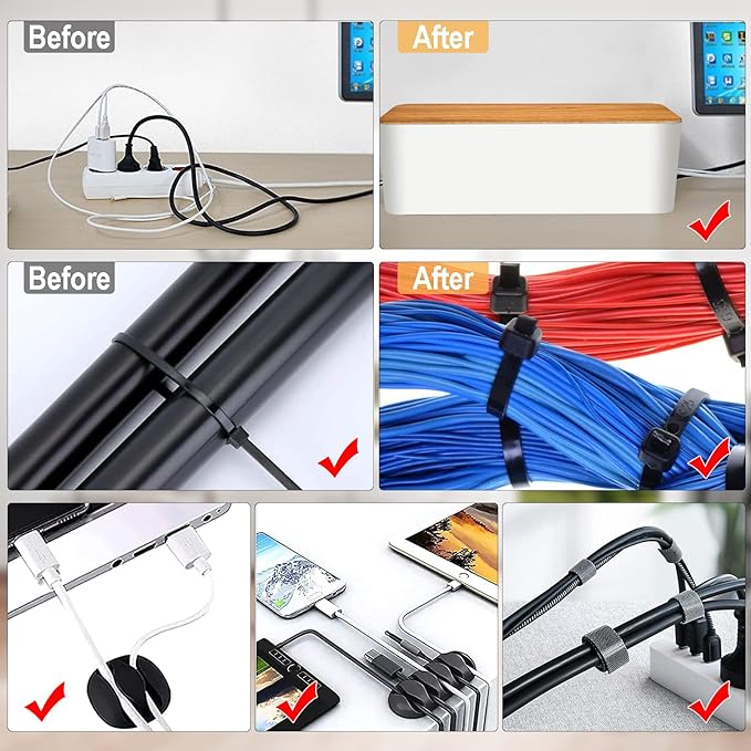 YUANYE Cable Management Box Cable Management Kit for Power Strip to Hide Wires,Cord Organizer Boxes,Safe ABS Material Wire Organizer of Cable Clips Sleeve for Home & Office,3Pack-128PCS/White