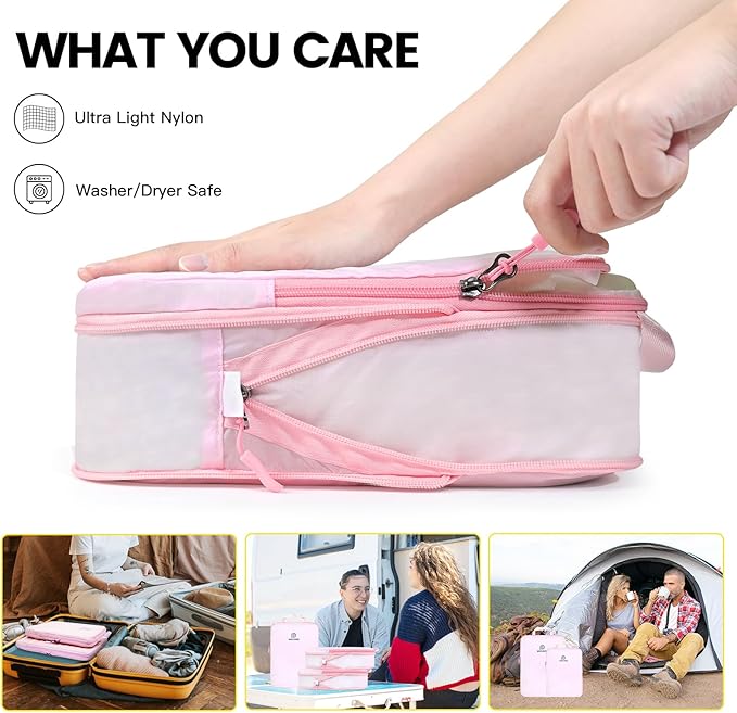 PFEYRPK Lightweight Compression Packing Cubes for Suitcases, Compressible Expandable Travel Packing Organizer with Clear Toiletries and Backpack Bag, Travel Essentials for Carry-on Luggage 7 Set