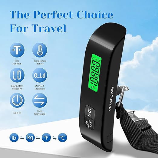 Luggage Scale, 110lb Luggage Weight Scale with 4 Unit Switching Functions & LED Display, Luggage Scale Travel Digital for Weighing Luggage, Backpacks, Packages, and Markets (Black)