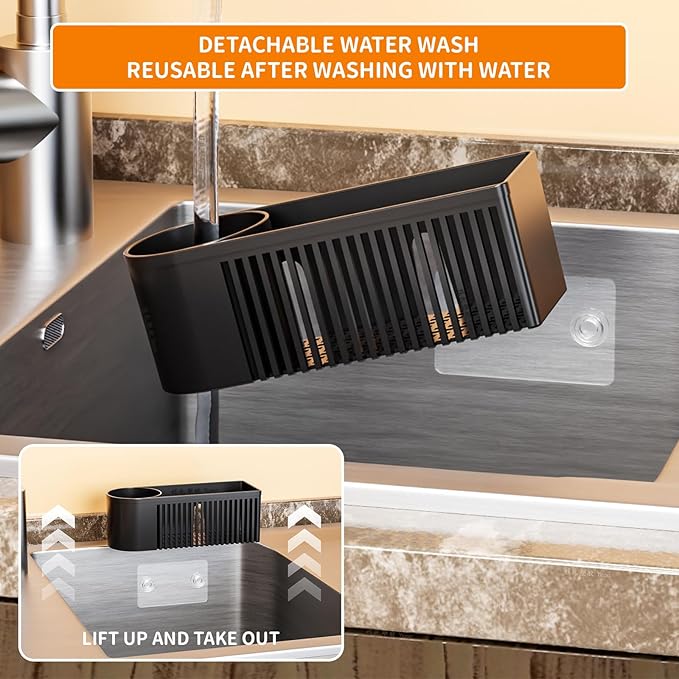SUOXING Rustproof Sponge Holder for Kitchen Sink, 2-in-1 Dish Wand Holder with Suction Cup and Adhesive for Scrub Brush, Scrubber, Dish Sponge, Sponge Holder, In Sink Organizer & Basket Accessories, Plastic