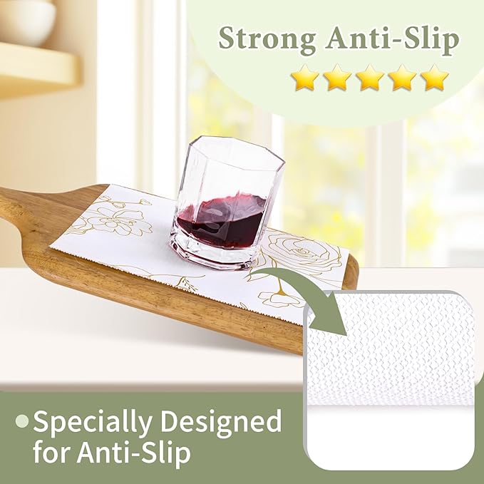 Shelf Liners for Kitchen Cabinets 12in x 30FT Non Adhesive Drawer Liner Gold Floral Thickened Shelf Liner Paper Strong Non-Slip Easy to Clean for Tool Box Refrigerator with Knife and Tape Measure
