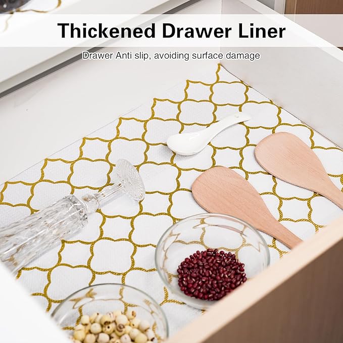 Drawer and Shelf Liner for Kitchen Cabinet,Non-Adhesive Cabinet Liner 12in x 30FT,Waterproof Shelf Paper Non-Slip Mats Cupboard Liners Contact Protect Dresser/Shelves/Table-Golden Lantern