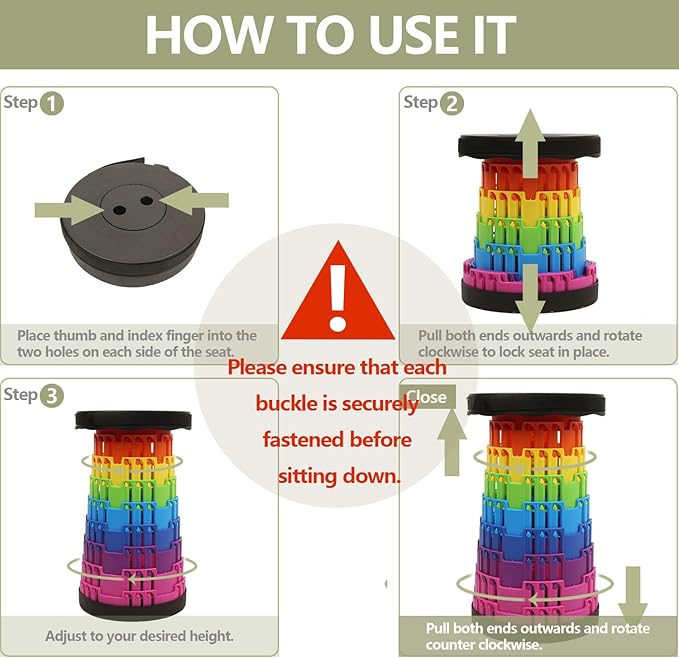 2025 Collapsible Stool Chair, Upgraded Folding Stool for Adults Lightweight, Sturdy, Adjustable, Portable, Foldable Seat Sturdy Stools for Outdoor Camping Fishing Hiking Gardening BBQ - Max 660lbs