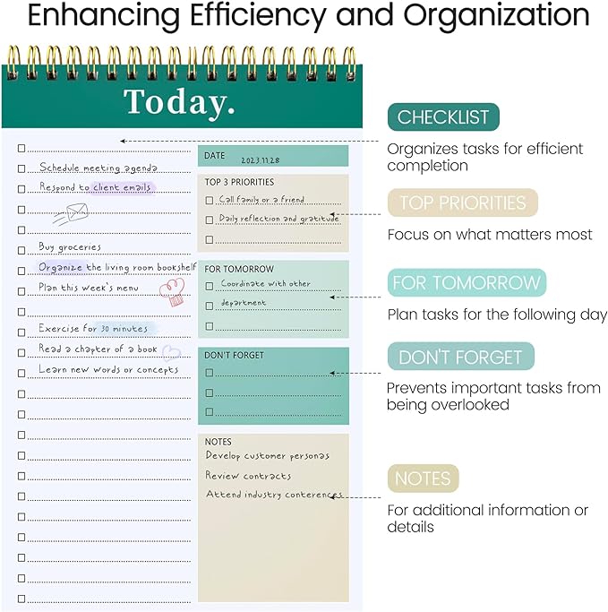 To Do List Notepad - To Do List Notebook for Work with 52 Sheets, Undated Daily Planner Perfect for Enhanced Productivity and Goal Achievement - Green