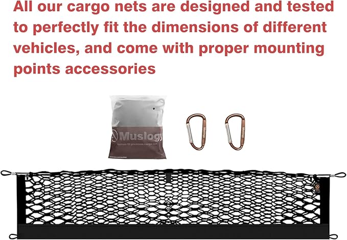 Muslogy Envelope Style Trunk Cargo Net Compatible with 2015-2020 Chevy Tahoe, GMC Yukon, Cadillac Escalade Accessories Upgraded Mesh Storage Luggage Net with Metal Hooks