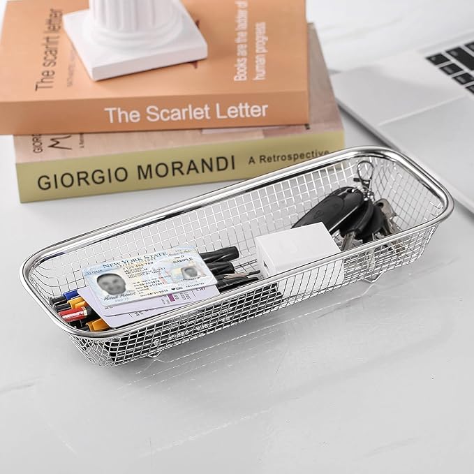 2Pack Stainless Steel Tumbler Cup Lid Organizer Inside Cabinet, Mason Jar Lid Holder, Rectangular Basket for Storage of Silverware, Chopsticks, straws and Utensils