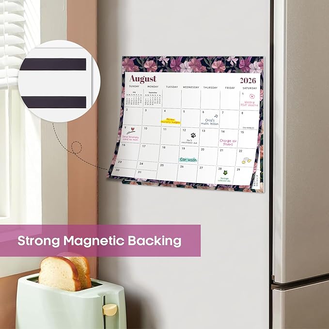 Aesthetic 2026-2027 Magnetic Calendar for Refrigerator, 21-Month Fridge Calendar Magnet from April 2026 to December 2027, Easy Organizing，Floral Luxe