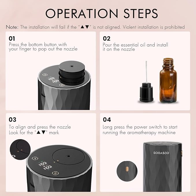 Waterless Essential Oil Diffuser - Aluminum Metal Texture, 96H Quiet Battery Nebulizer, Portable Scent Aromatherapy Diffuser with Timer & 4 Mist Levels, 20mL, Type-C for Home/Room/Car/Office