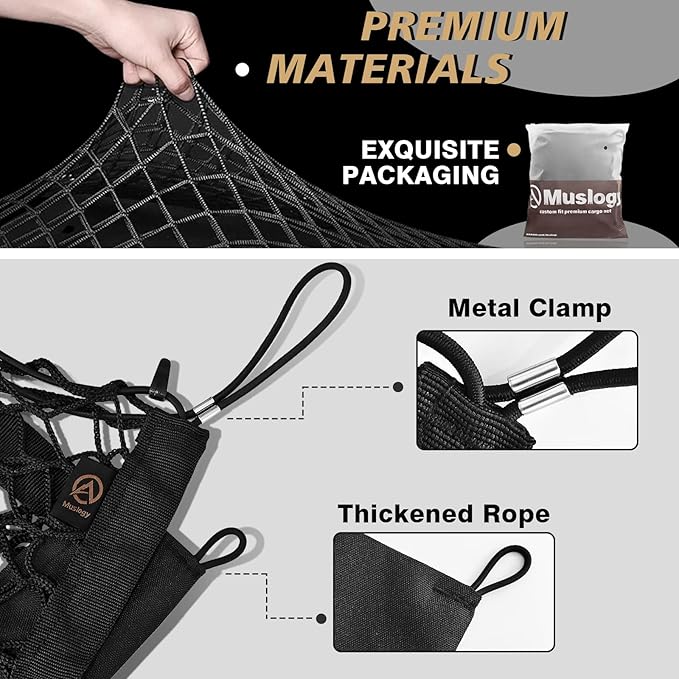 Muslogy Envelope Style Trunk Cargo Net Compatible with 2017-2022 Honda CR-V Accessories Custom Fit Trunk Organizer Upgraded Mesh Storage Luggage Net with Metal Hooks(NOT for Touring)