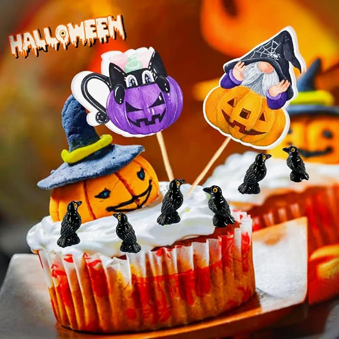 100 Pcs Halloween Miniature Crows Ravens Decor Mini Resin Crows Black Bird Figurines for Halloween Gothic Decor, Home Tabletop Shelf Centerpieces, Party Favors Gift,with Storage Box