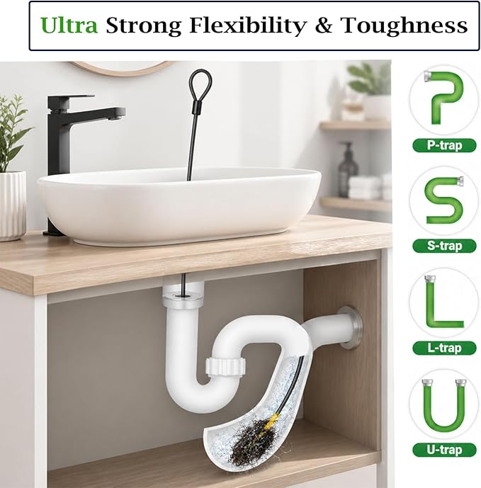 Drain Snake Hair Drain Clog Remover 35 Inch, 5PCS Reusable Sink Snake Drain Hair Remover Tool, Anti-Break Metal Plumbing Snake Drain Cleaner for Shower, Bathtub,Kitchen Sink
