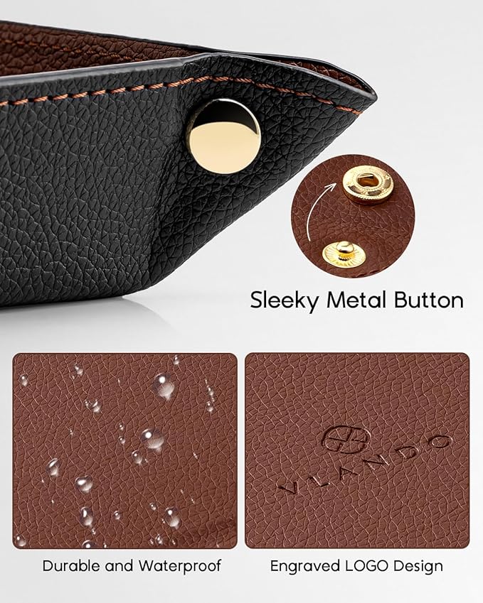 Valet Tray for Men Women, Nightstand Organizer Vanity Catchall Holder for Dresser Desk Storage Bedside, Travel PU Leather Jewelry Key Bowl Coin Watches and Candy Entryway Tray - Large, Brown