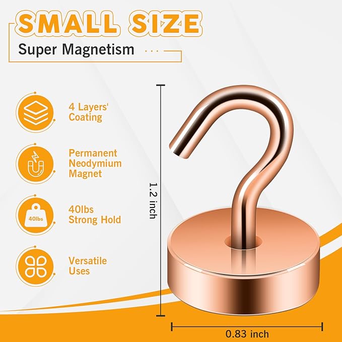 Neosmuk Magnetic Hooks, Cruise Ship Essentials, 40lb+ Heavy Duty Magnetic Hooks for Cruise Cabins, Refrigerator, Grill, Hanging, and Travel | Extra Strong Must-Haves Magnet Hook,Bronze