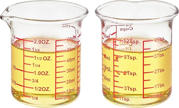 High Borosilicate Glass Measuring Cup-V-Shaped Spout，Glass Measuring Beaker for Kitchen or Restaurant, Easy to Read, 60 ML (2 Oz)-Pack of 2