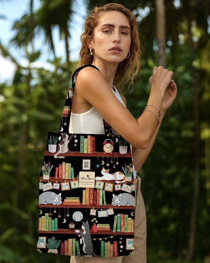 Miss Adola Corduroy Tote Bag for Women - Reusable Totes with Pocket & Buckle Cute Aesthetic Shoulder Bag for Work Travel