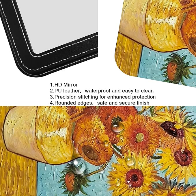 Travel Compact Mirror Rectangular Small Portable Folding Mirror for Purses Makeup Bag Handheld/Adjustable Stand for Desk Mirror Van Gogh Sunflowers Gifts