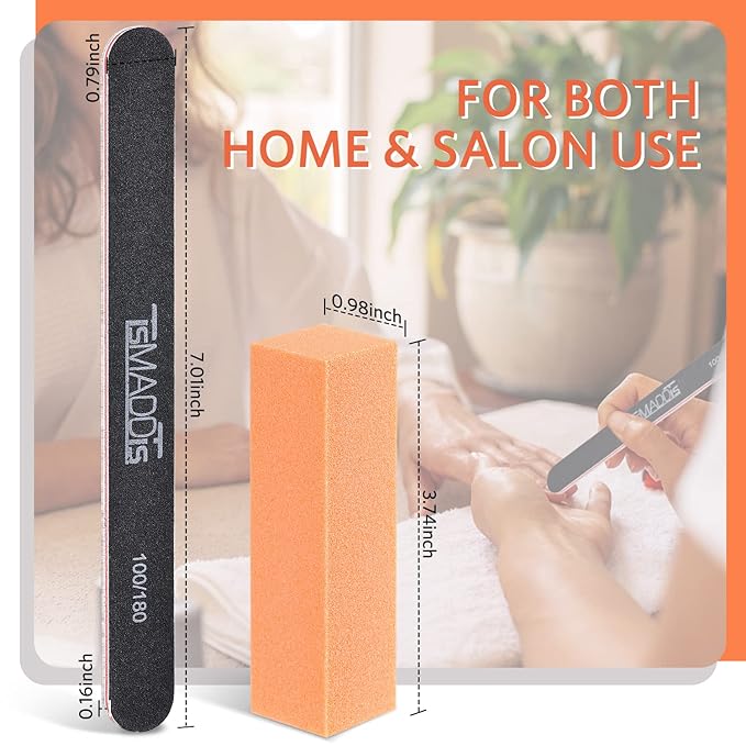 TsMADDTs Nail Files and Buffers, Professional Manicure Tools Kit Rectangular Art Care Buffer Block Tools 100 180 Grit 12PCS(Black)