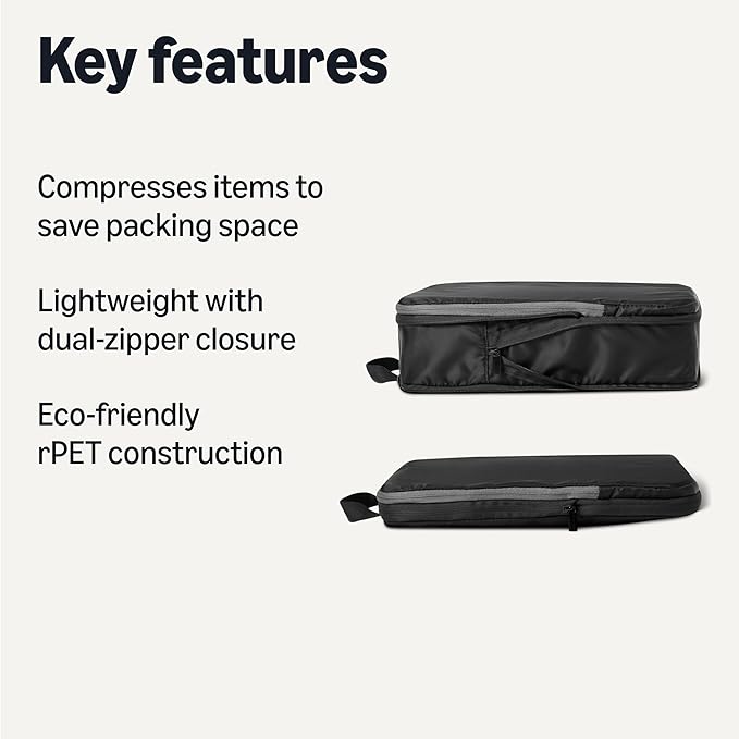 Amazon Essentials Ultralight Compression Packing Cubes Packing Organizer, 6-Pack, Black
