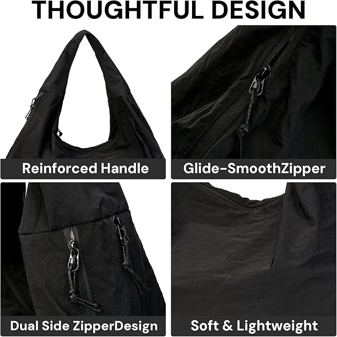 YDF Tote Bag for Women, Lightweight Foldable Nylon Slouchy Tote, Large Capacity Womens Hobo Bag for Travel, Gym, Daily Use