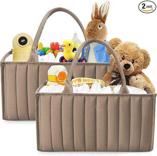 SWEET DOLPHIN 2-Pack Baby Diaper Caddy Organizers, Stylish Storage Baskets for Newborn Essentials, Diaper Station & Car Travel, Value Bundle for Baby Shower Gifts & Registry Must-Haves - Mocha Brown