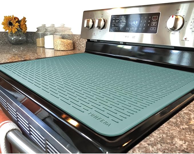 YUHFERA Stove Top Cover for Electric Stove - Silicone Stove Mat for Glass Top, Glass Cooktop Protector, XL Dish Drying Mats for Kitchen,Oven Covers for Electric Stove (Aqua,30 x 21)
