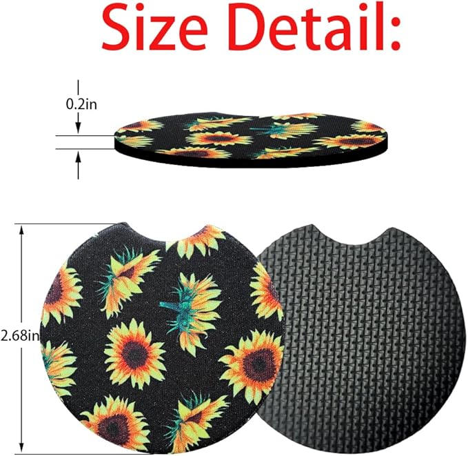 Moly Magnolia 2 Pack Car Coasters for Drinks Absorbent - 2.75 Inch Cute Car Cup Holder Coasters for Women, Removable Cup Holder Coaster for Women Girls, Car Interior Accessories (Style J)