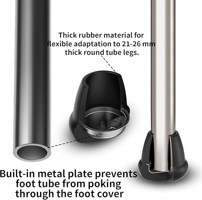 1 Inch Heavy Duty Rubber Chair Leg Caps - 24 PCS Non-Slip Furniture Floor Protectors with Metal Inserts for Wood, Tile, Carpet - Fits Chairs, Stools, Bar Stools