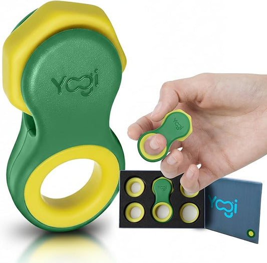 Yogi Fidget Toy – Silent Sensory Spinner for Adults & Kids – Stress Relief Fidgets for ADHD, Anxiety – Fidget Toys for Adults – Includes 5 Finger-Fit Rings – Work, School & Travel – Lime
