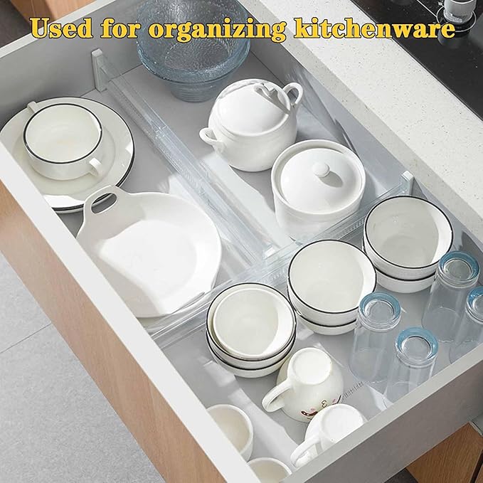 ChefktCove 8 Pack Drawer Dividers for Clothes, 3.15" High 11.34"-19.69" Adjustable Expandable Dresser Drawer Organizer, Clear Plastic Separators for Dresser, Baby Clothing, Underwea
