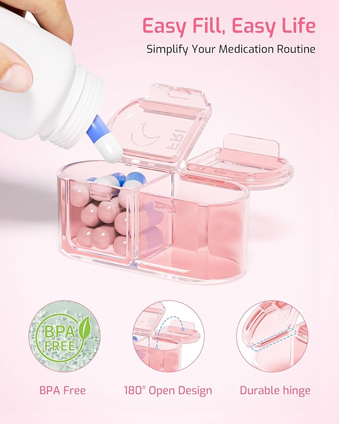 Daviky Weekly Pill Organizer 2 Times a Day, 7-Day AM PM Medicine Case, Travel-Friendly Pill Box for Fish Oils, Vitamins & Supplements