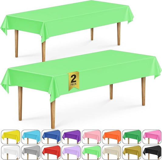 DecorRack 2 Rectangular Tablecloths BPA-Free Plastic, 54 x 108 inch, Dining Table Cloth, Rectangle Table Cover for Parties, Picnic, Camping and Outdoor, Disposable or Reusable, Lime Green (2 Pack)