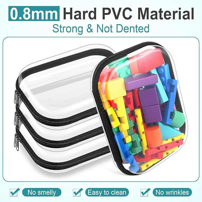 Sanwuta 6 Pcs Clear Hard Zipper Case Plastic Zipper Pouches Transparent Makeup Bag Pencil Case Pouches Toiletry Diaper Bag for Travel Toy Storage Organizer Bins (Black, 7.87 x 5.9 x 2 Inch)